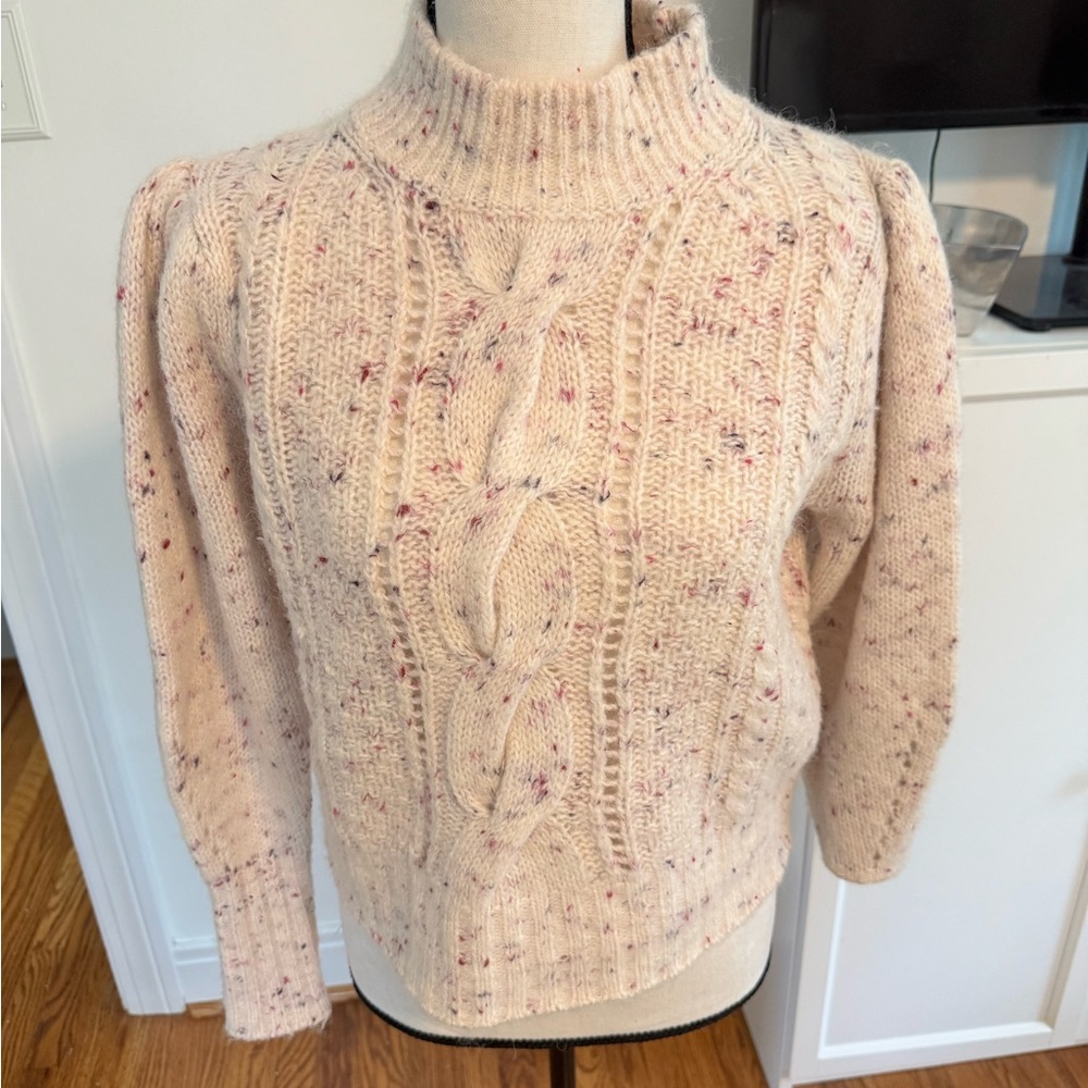 Rebecca Taylor Speckled Cream confetti Cable Knit Sweater